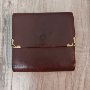 Authentic Cartier Must de Bi-fold Wallet Bordeaux Leather
